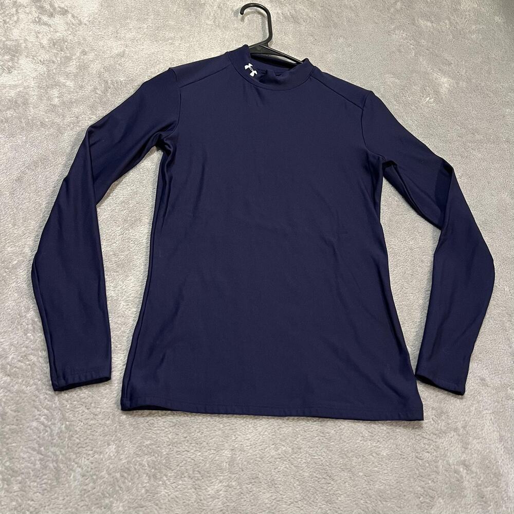 Under Armour Shirt Mens Medium Navy Mock Neck Compression Base Layer Long Sleeve